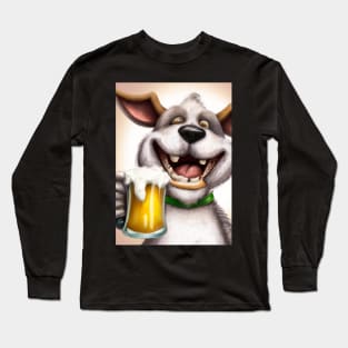 Funny Dog with Beer Long Sleeve T-Shirt